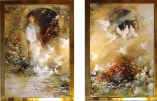 Девушка и голуби (диптих) размер 90х140 цена 110000 рублей