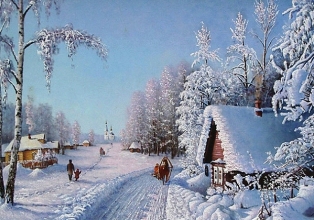 Зимняя деревня размер 70х50 цена 50000 рублей